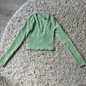 Green Long Sleeve Ribbed Top
